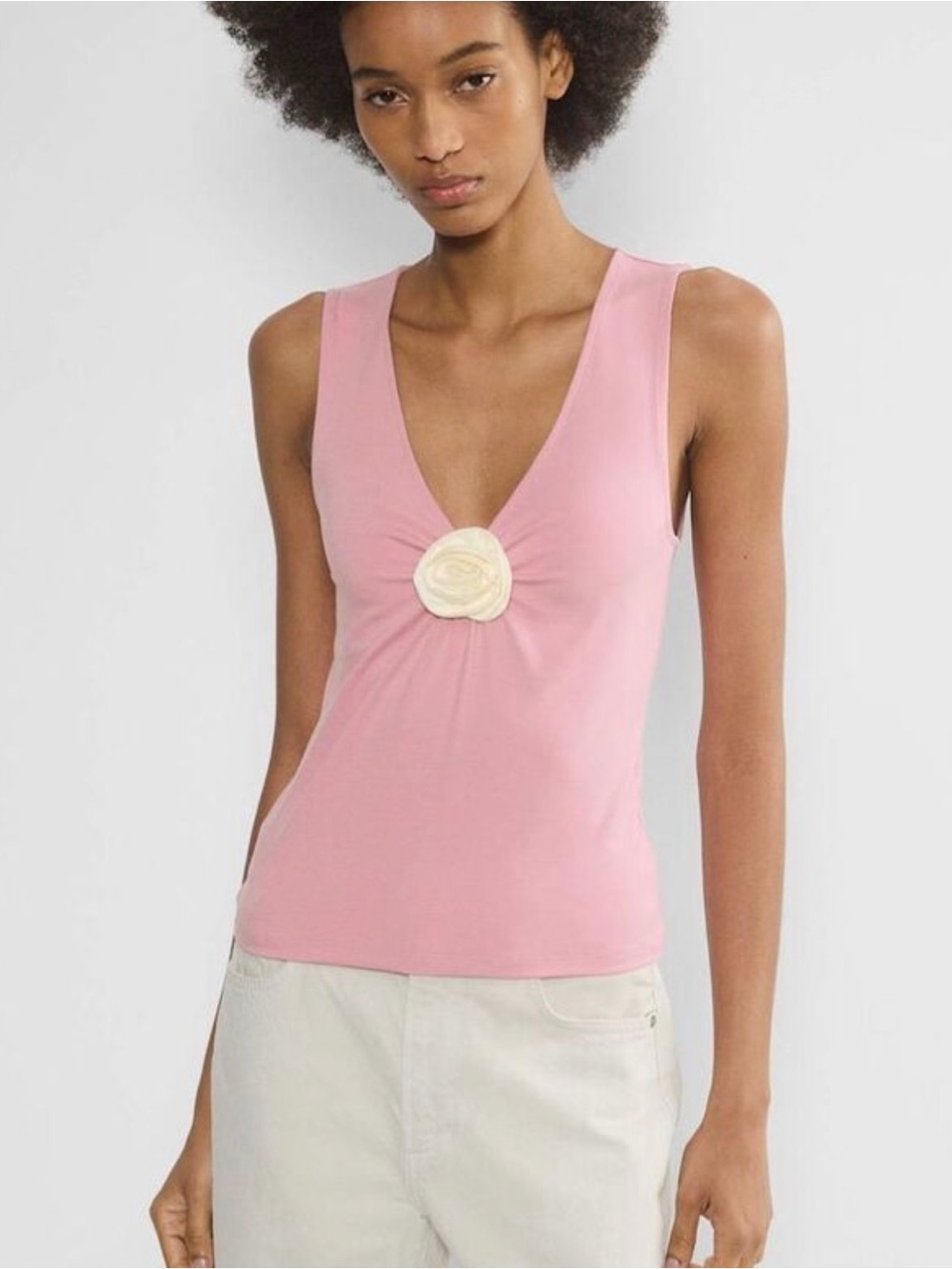 NWOT Aritzia Wilfred Goodlux Bloom Pink Tank Top with Center Rosette XL Womens - Picture 4 of 13